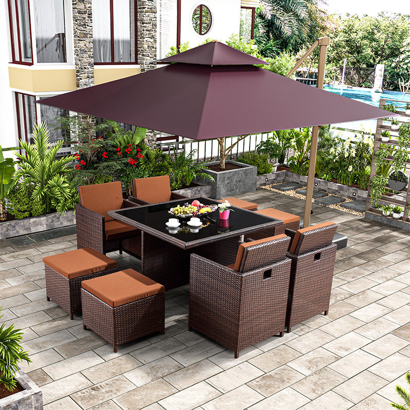 Outdoor table and chair combination courtyard balcony table chair rattan chair coffee table simple leisure open-air waterproof sunscreen rattan chair