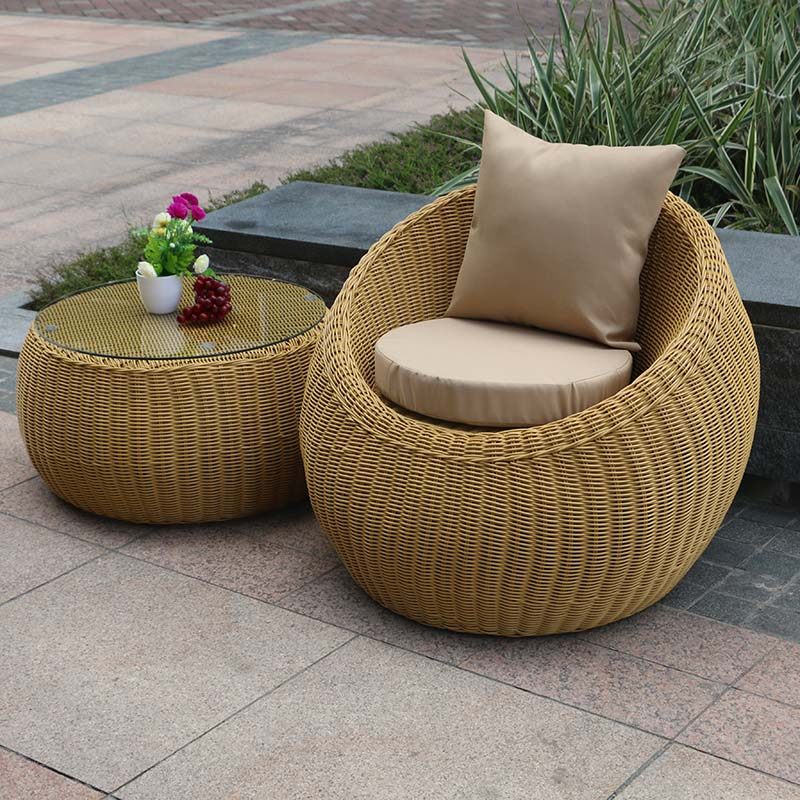 Rattan chair three-piece set balcony sofa garden tatami rattan tea table table and chair outdoor round chair sun room table and chair combination