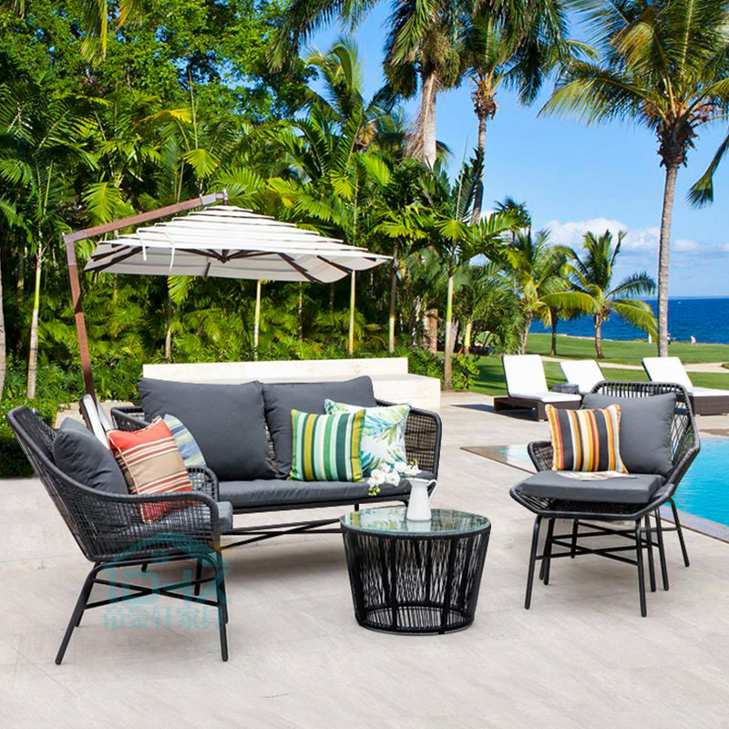 Rattan chair Three sets of balcony small table and chairs patio Rattan Sofa Backrest Chair Brief Design Creative Composition Tea Table