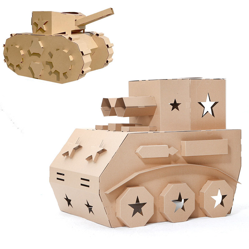 Colour Painting Diy Hand Painting Cardboard Assembled Toy Double Gunk Tank Children Model Handmade Paper Shell Plate Case