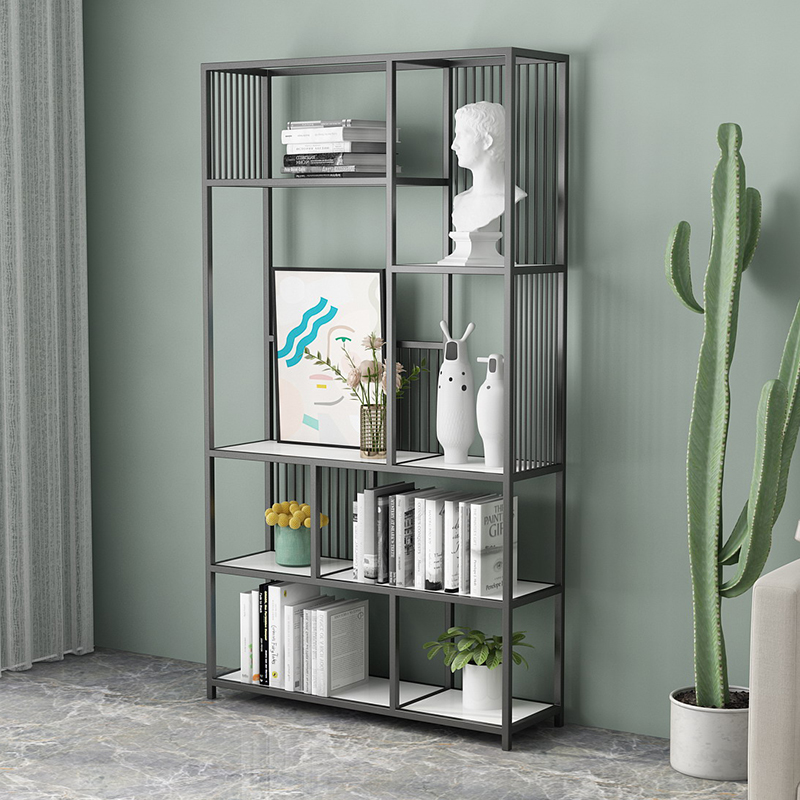 Nordic light luxury wrought iron metal black bookshelf simple bedroom living room floor rack multi-layer home bookcase