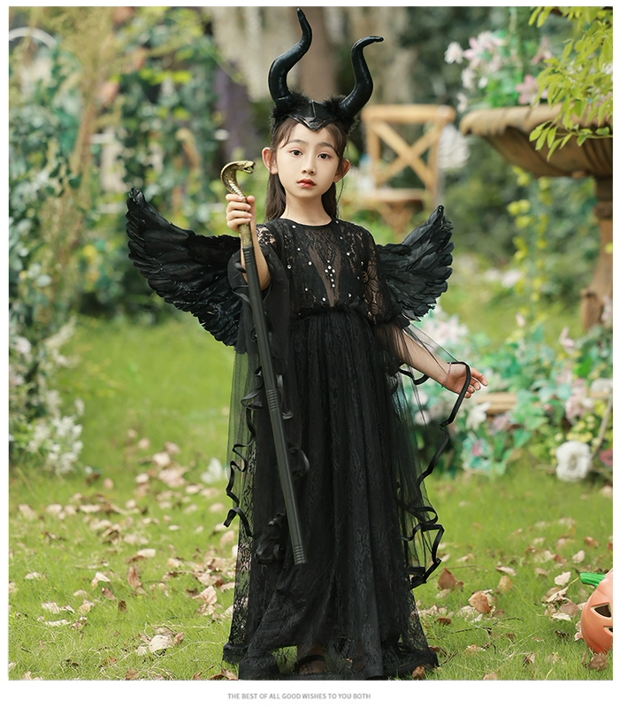 Halloween trẻ em trang phục bé gái cosplay Maleficent mẫu giáo bé gái kinh dị mặc trang phục phù thủy halloween