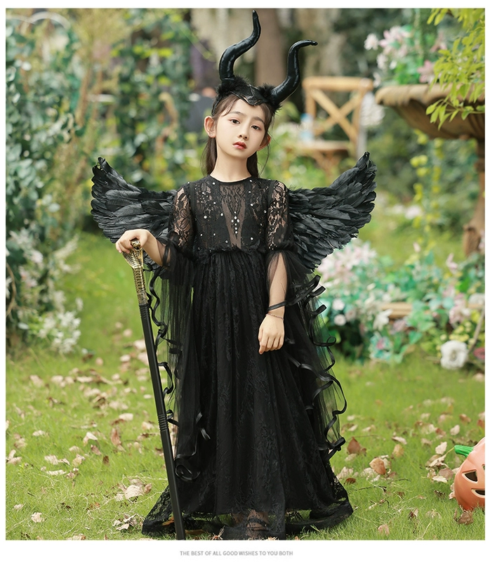 Halloween trẻ em trang phục bé gái cosplay Maleficent mẫu giáo bé gái kinh dị mặc trang phục phù thủy halloween