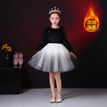 Girl Birthday Gown Princess Dress Black High-end Foreign Gas Little Girl Host Flowers Children Children Piano out of service