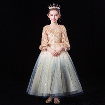 New childrens gown autumn and winter children walk show long style with white dress and dress foreign air everyday birthday party princess dress