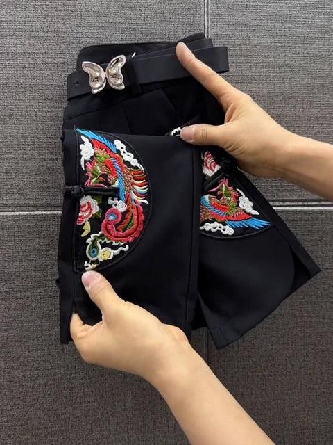2025 spring and summer new high-waist elastic slim versatile trousers retro ethnic style slim casual pants