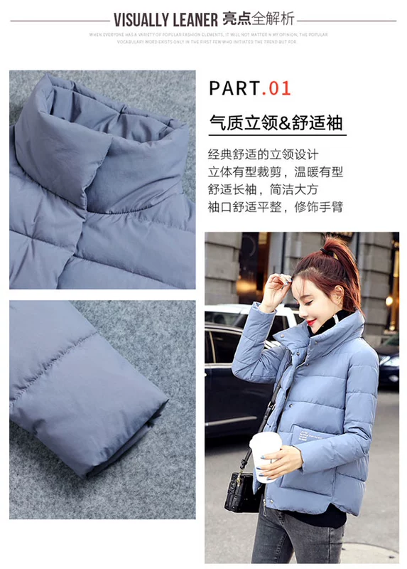 Áo cotton ngắn nữ mùa đông mới thời trang Hàn Quốc xuống bông pad ấm biển cổ áo khoác cổ áo khoác cotton nhỏ chống mùa - Bông