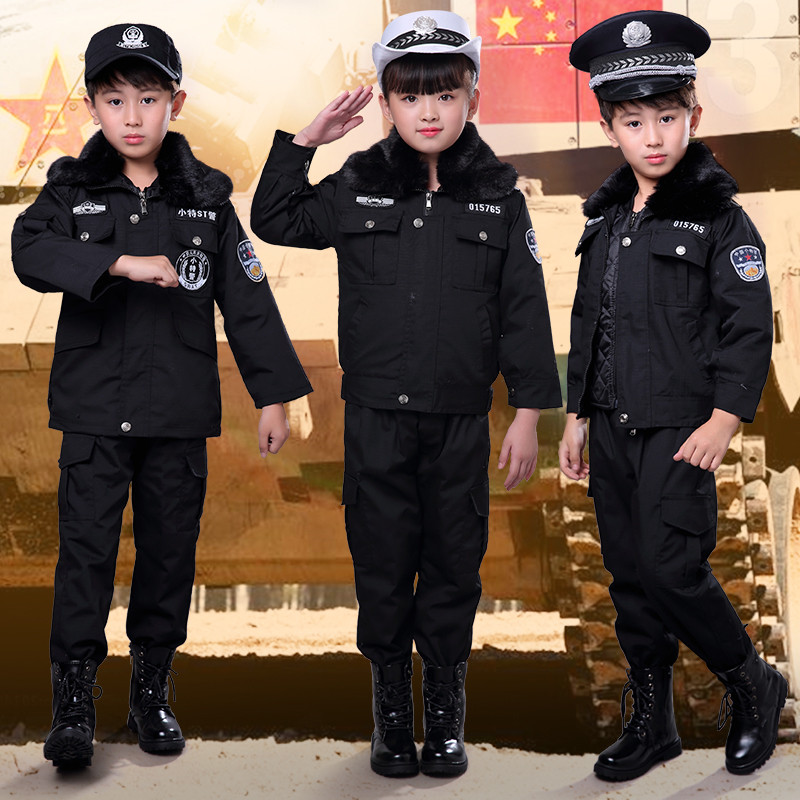 Winter Children's Little Traffic Police Cotton Cotton Hardening Police Clothes for Boys and Girls' Kids Uniform Show Outdoor Clothes