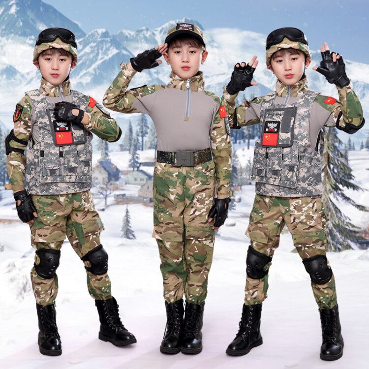 Children eat chicken suit live dress camouflage clothing Jedi survive boy pupil frog clothing field suit