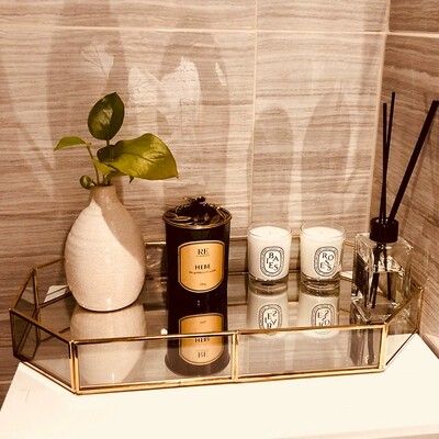 European and American simple modern cosmetics storage box metal glass mirror tray gold storage dressing table mask holder