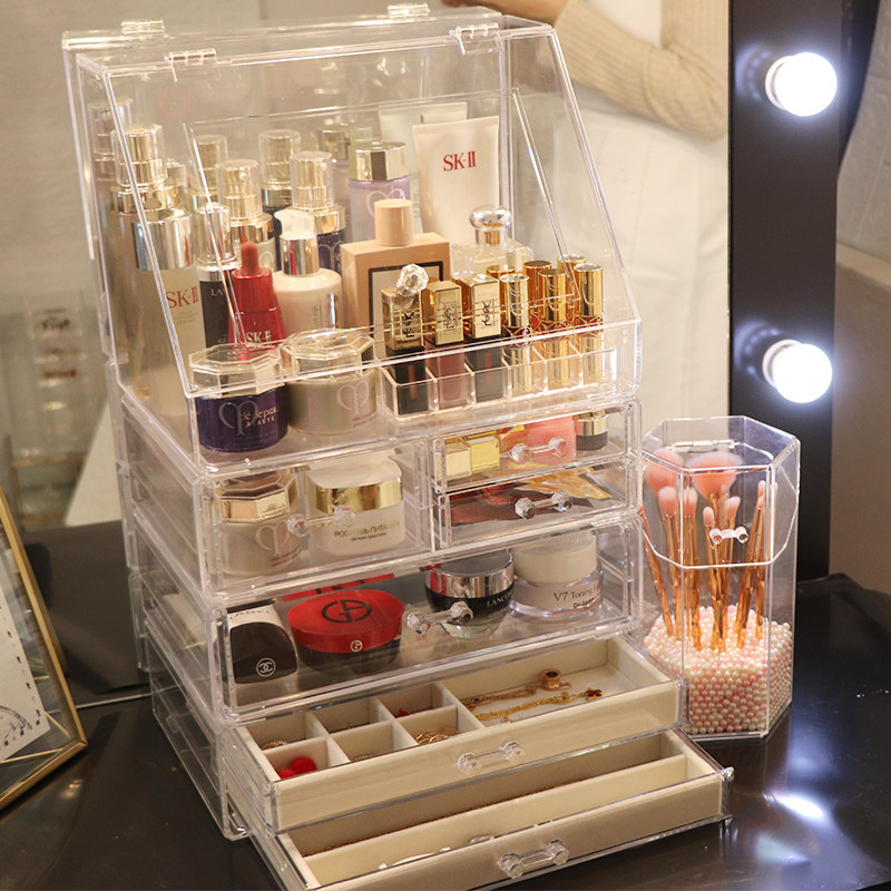 Net red dust-proof large number transparent cosmetic storage case acrylic desktop dresser skin-care products mask shelves-Taobao