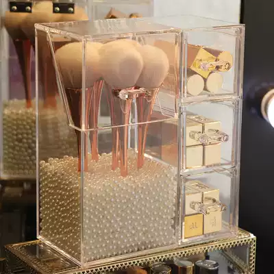 Dust transparent cosmetics storage box desktop acrylic makeup brush bucket makeup brush cotton swab jewelry storage layer rack