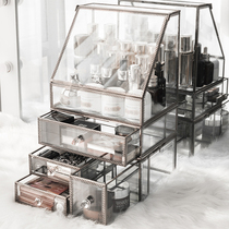 Glass Cosmetics Storage Box Dust-Proof Domestic Large Capacity Tabletop Lipstick Red Dresser Skin Care Products Net Red Shelve