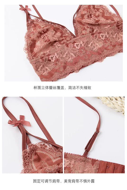 Bộ đồ lót ren Pháp có cảm giác nữ siêu mỏng ngực nhỏ mà không có vành ngực bralette tam giác bra - Bộ đồ lót