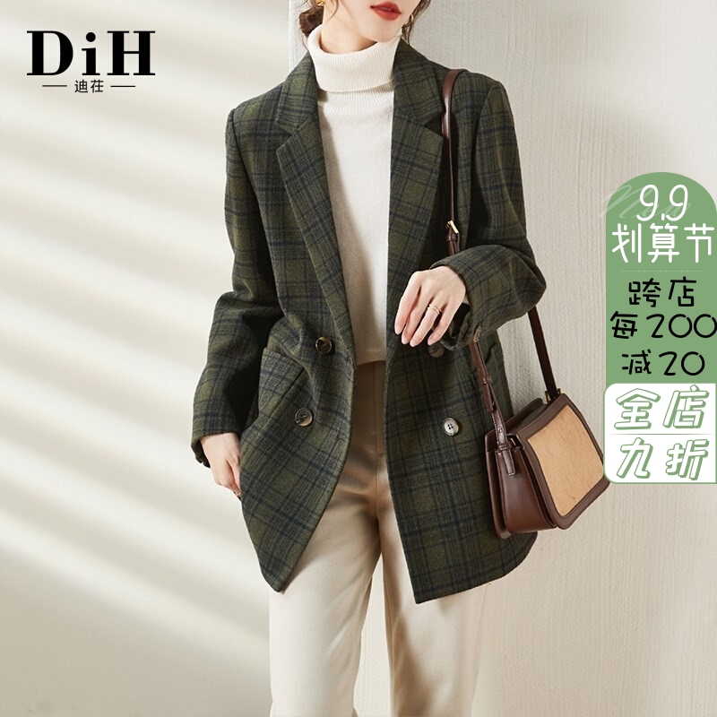 Plaid small suit jacket female casual chic temperament fashion 2022 new iron-free retro green suit top