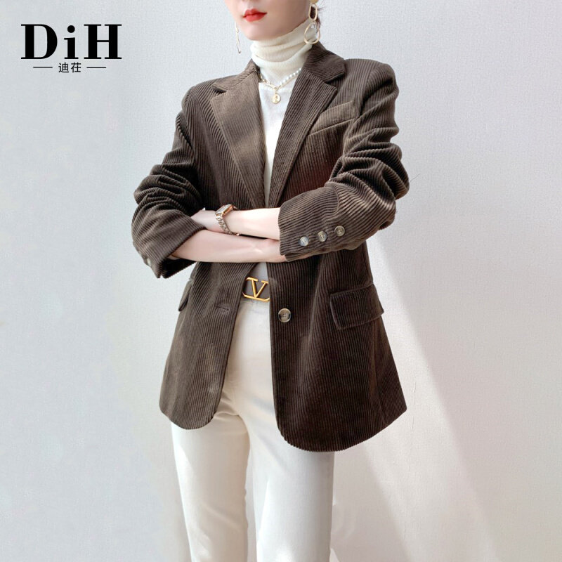 Corduroy suit jacket female small temperament fashion 2022 new slim professional casual suit women's top