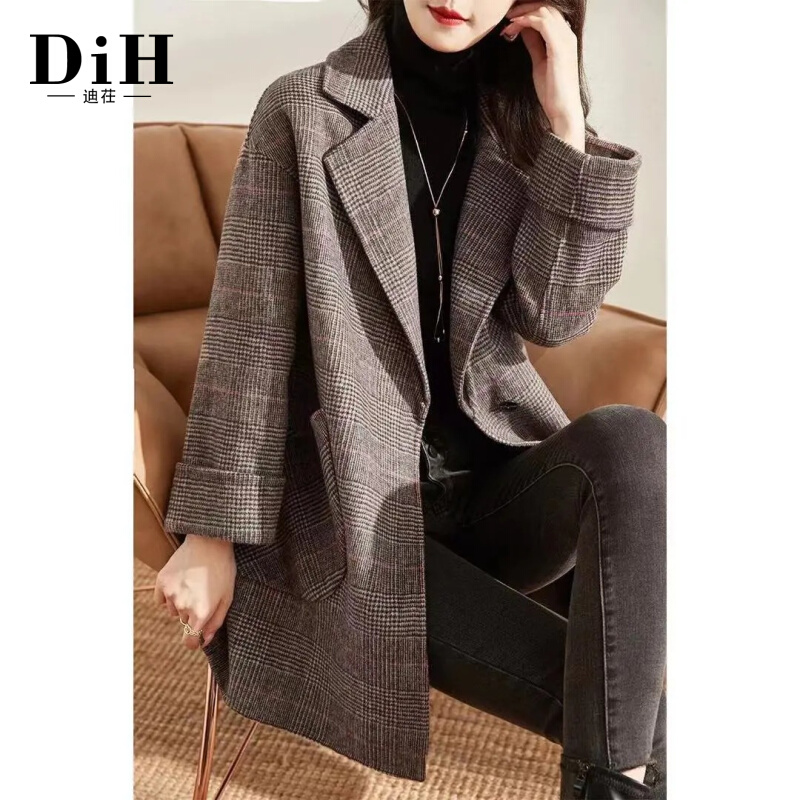 Double-sided woolen coat women's plaid small 2021 new trendy winter temperament warm and thin mid-length coat