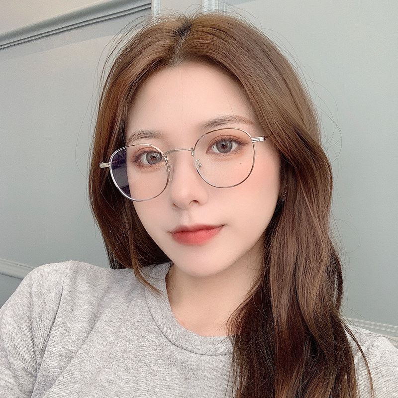 Myopia glasses female Korean version tide with degree anti-blue light flat mirror small round frame big face thin plain eyes male