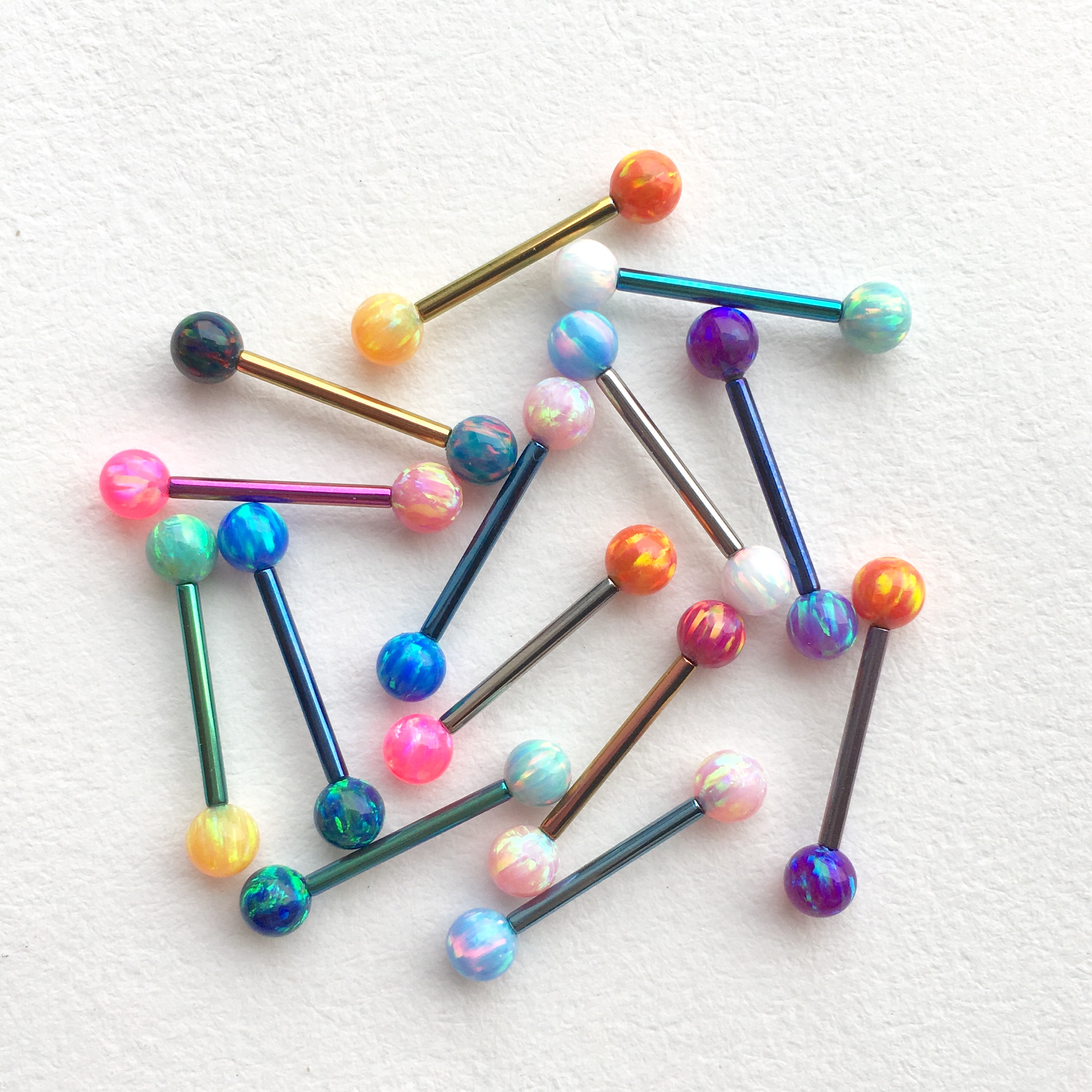 Duck Puncture 14G US Imported Tongue Nail Double Head Opal Aobao Ball Titanium Alloy Rod One Whole Internal Thread