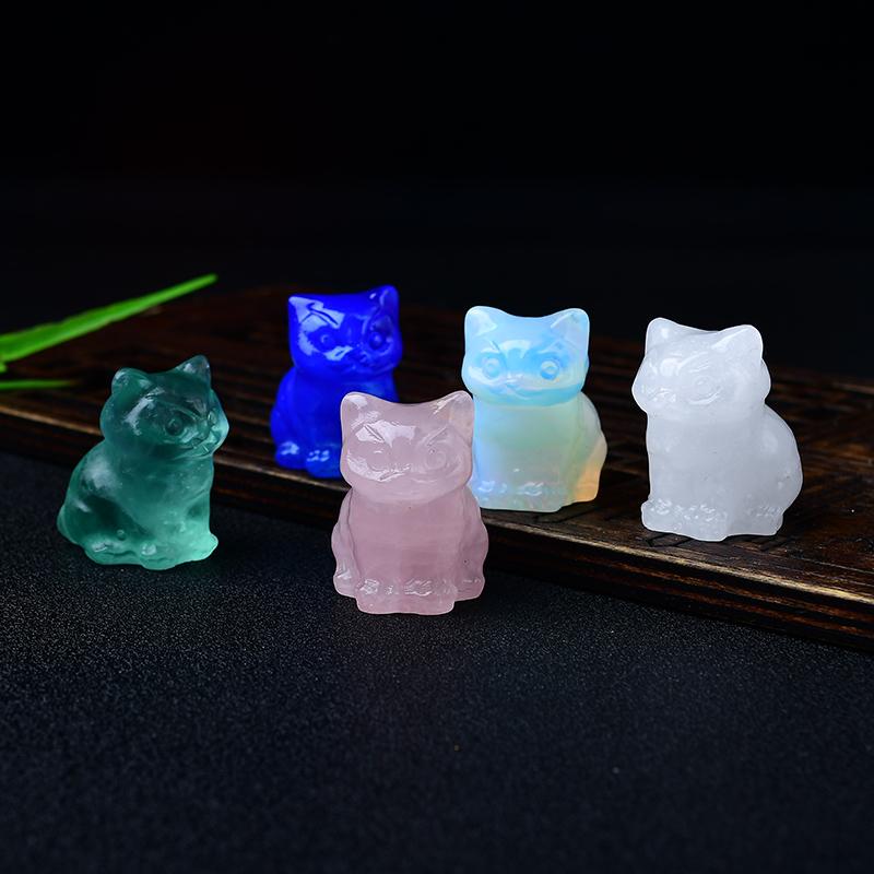 天然クリスタル原石猫の飾り、原石彫刻、子猫、ホームオフィス、デスクトップの装飾