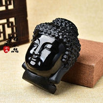 Natural black dazzling Carthamoni Buddha head swing piece Amitaba Buddha home living room desk surface furnishing