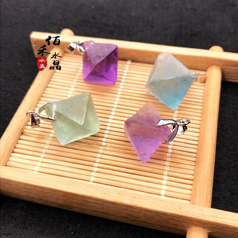 Natural Octave Fluorite Original Stone Pendant Octafacial Body Green Purple Colored Trumpet Male And Female Crystal Pendant Accessories