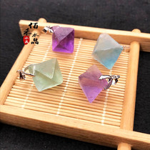 Natural octahedral fluorite raw stone pendant octahedral Green purple colored small mens and women crystal pendant accessories