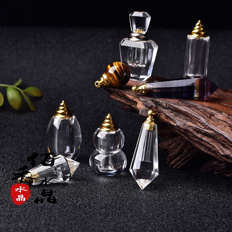 天然白水晶彩螢石香水瓶擺件男女款吊墜diy汽車掛件包掛情人節禮物