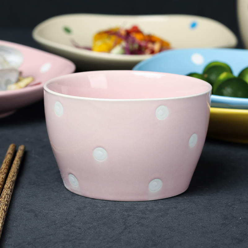 Creative move wave point dishes suit household ceramics tableware Korean dishes ceramic bowl dishes chopsticks chopsticks combination