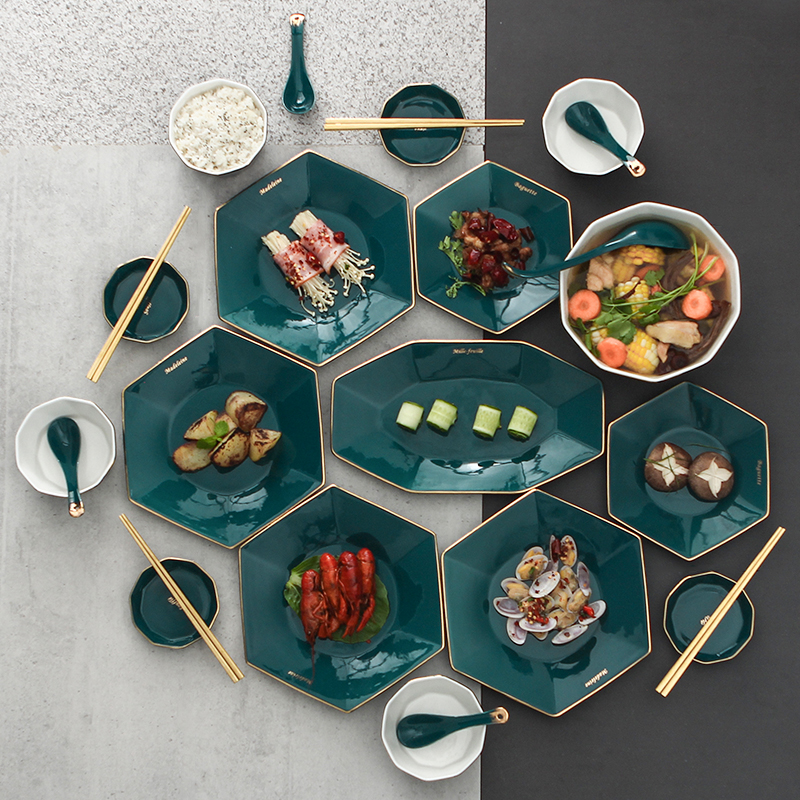 Ceramic platter tableware platter spell up phnom penh dish combination Fang Jiayong party always 0 hexagonal plates the diamond combination