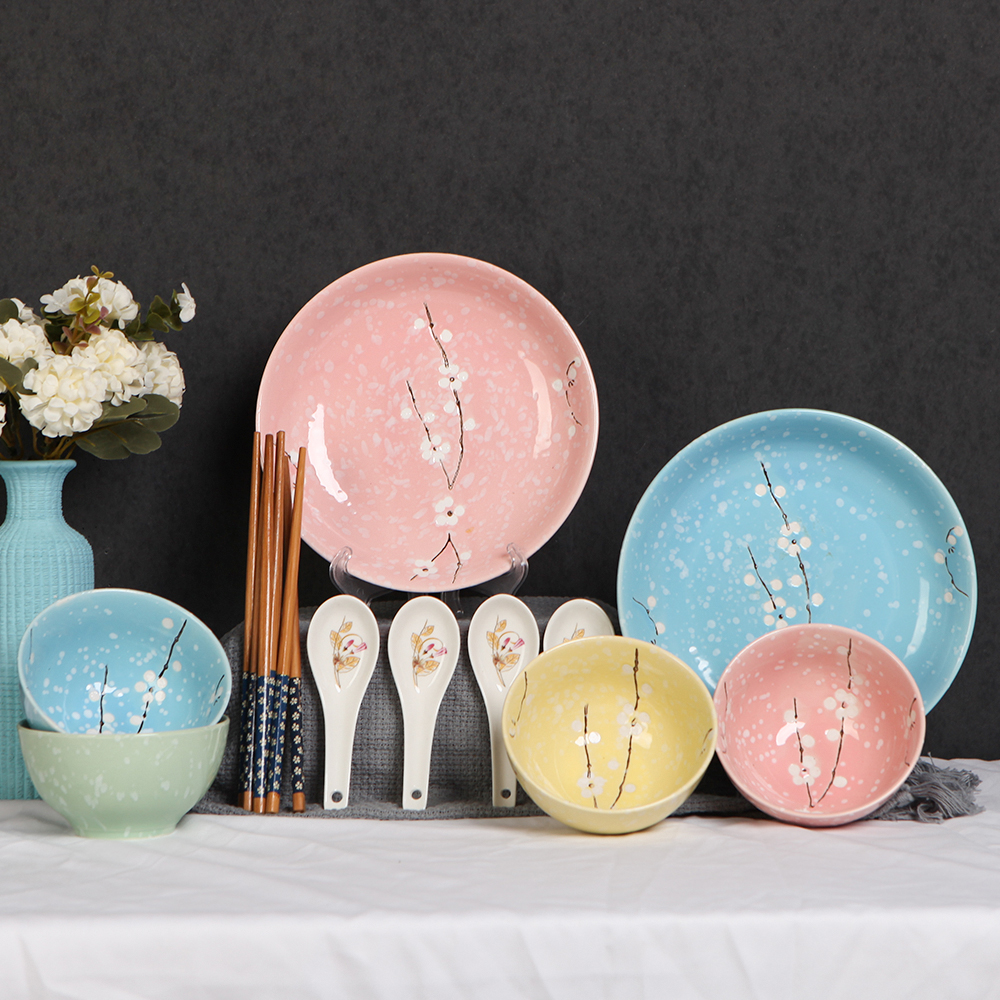 Fu kang resistant snow glazed ceramic tableware tea sets platter compote dish cup pot bowl chopsticks spoon combination