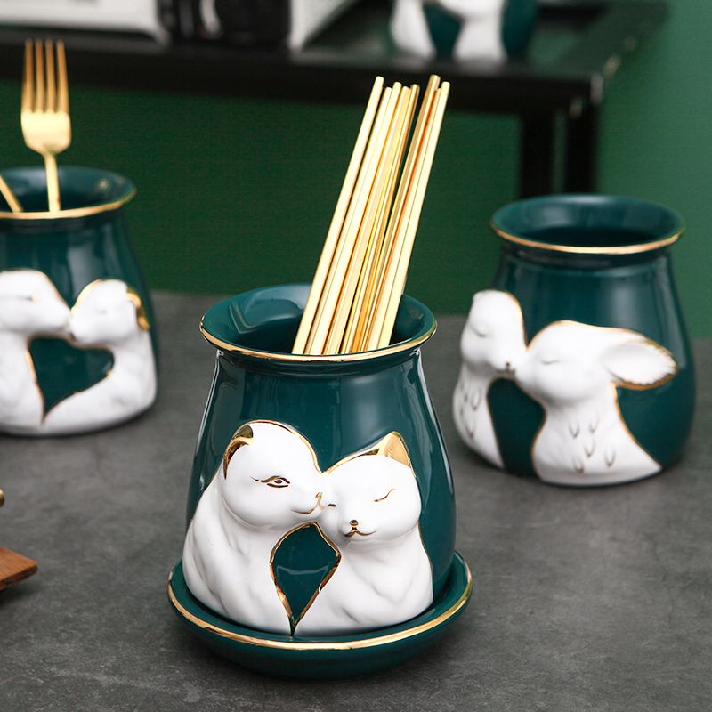 Light much wind hand - made anaglyph chopsticks tube creative ceramic knife and fork spoon, chopsticks box home drop chopsticks chopsticks cage