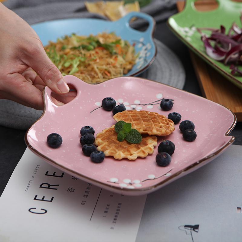 Creative snowflakes flat long ears square plate plate plate disc cheese baked FanPan ceramic western food home baking pan