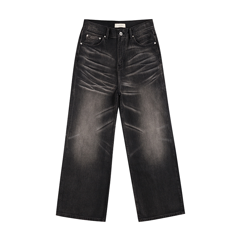 Mnemo Weave 25Ss Washed Black Denim Straight-Leg Jeans with Three-Dimensional Whiskers