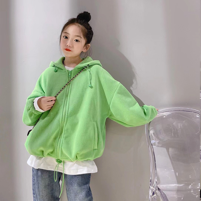 Umino South Korean children's stuffed girl wool jacket 2021 Winter new children's laced with hat-clique wave