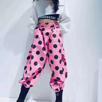 Pola bora Korean children's clothing 2021 spring retro wave spots loose wide legs girl high waist Joker trend pants