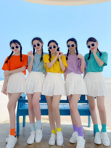 Футболка, хлопковая юбка в складку, комплект, костюм