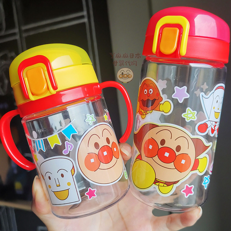 Japanese Anpanman baby learn to drink cup children's water cup go out anti-fall portable with scale kettle straight drinking cup