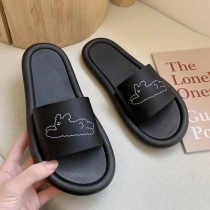 Home shoes summer leisure net red flat word slippers Womens non-slip bathroom more than household indoor cool drag tide