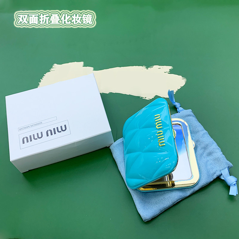 Miu Miu makeup mirror spot hair miumiu perfume counter folding convenient pink blue double-sided mirror mirror