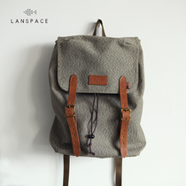 Blue leather mens cowhide with canvas backpack thick canvas backpack English flap travel bag Japanese cloth bag