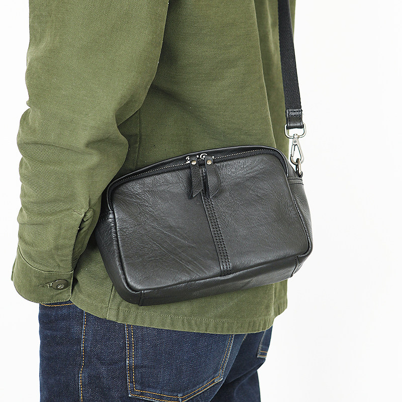 Blue leather men's single shoulder bag genuine leather Japanese art youth skew satchel satchel separating cow leather across satchel