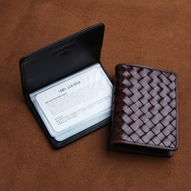 Blue leather mens leather woven card bag horse hip leather multi card card card bag fashion transparent page card package bag