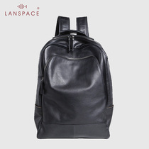 Blue leather leather leather leather backpack bag mens trend fashion computer bag business leisure cowhide large capacity Travel Backpack