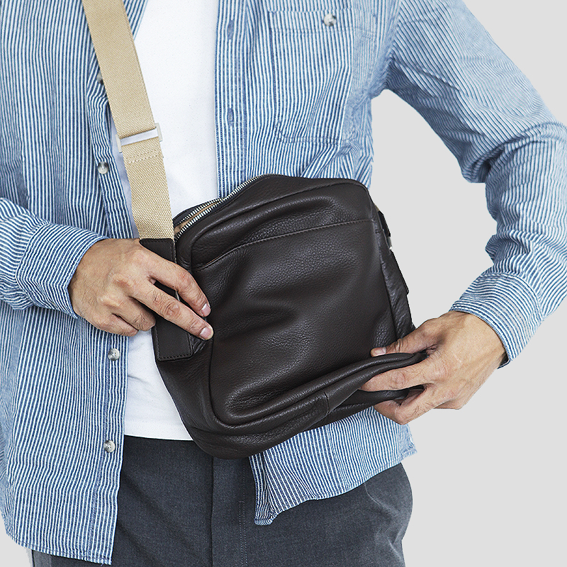 Blue Leather Furniture Men Genuine Leather Skew Satchel Head Layer Bull Leather Casual Single Shoulder Bag Fashion Men's Retro Small Satchel Men's Bag