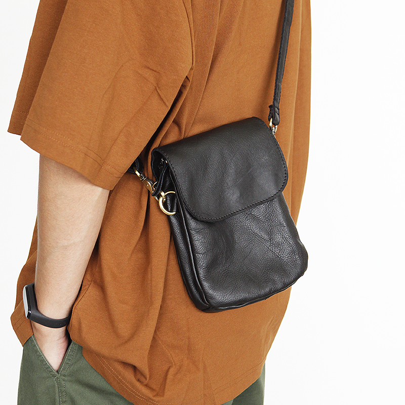 Blue Leather Furniture Single Shoulder Bag Genuine Leather Men Trend Fashion Bull Leather Skew Satchel Bag Mobile Phone Bag Flip Mini Small Satchel Bag