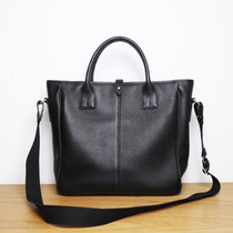 Blue leather men leather Hand bag casual fashion trend shoulder bag top layer cowhide large TOTE TOTE bag