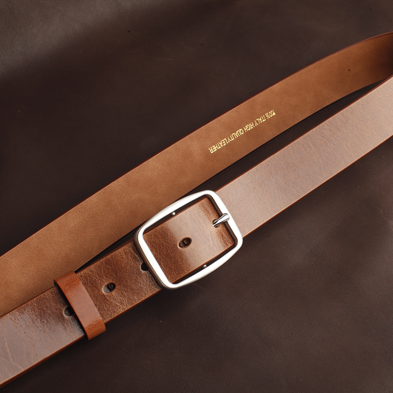 Male Style Casual Strap Upscale Pure Steel Day Character Leather Strap Head Layer Thick Cow Leather Belt Brevity Light Needle Buckle Genuine Leather Pin Buckle