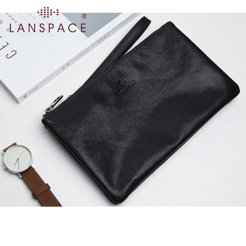 Three Blue Men Genuine Leather Handbag Brevity Fashion Trends Head Layer Bull Leather Hand Grab Bag Bracelet Hand Grip Bag Carrying Handbag