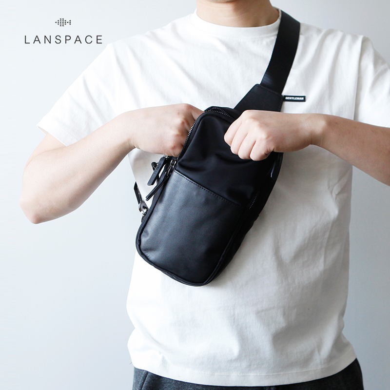 lanspace triple blue male bag chest bag Nylon Slanted Satchel men's cow leather chest bag mobile phone bag Summer